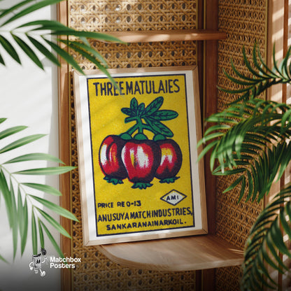 Red Fruit - vintage matchbox label print - office wall