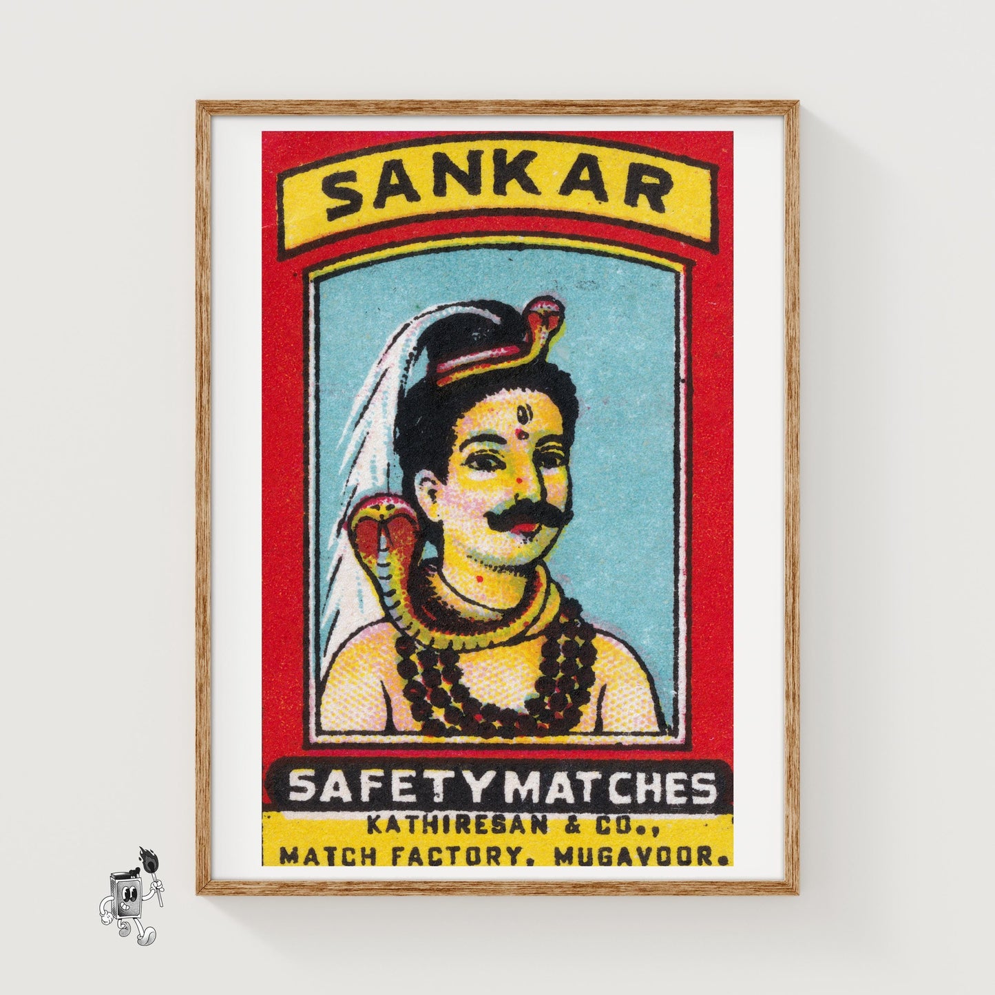 Mythological Figure with Snake - vintage matchbox label print