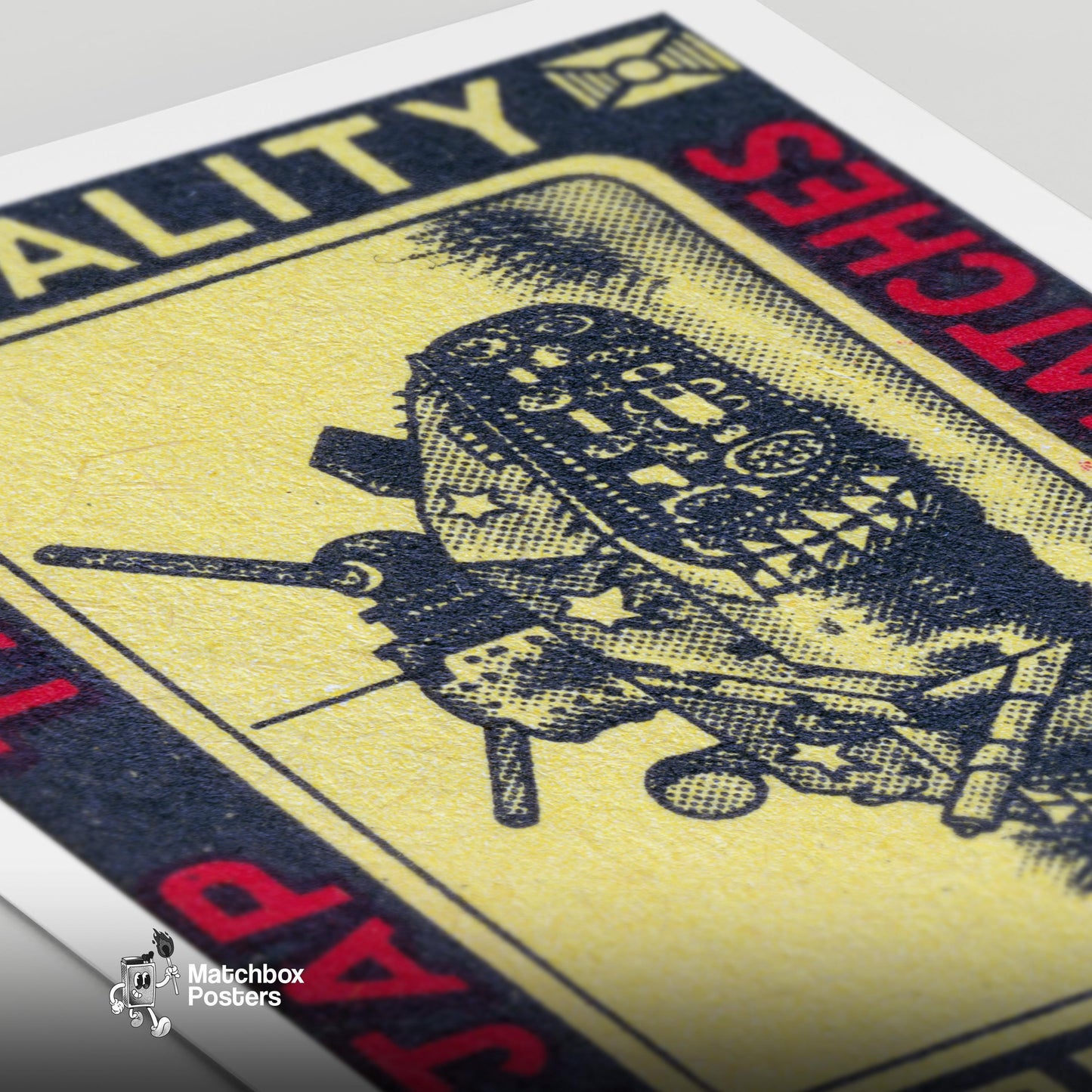 Army Tank - vintage matchbox label print - close-up detail