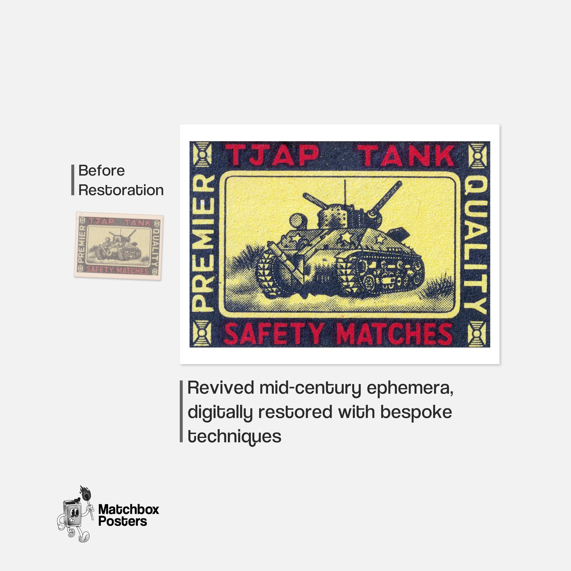 Army Tank - vintage matchbox label print - framed wall art preview