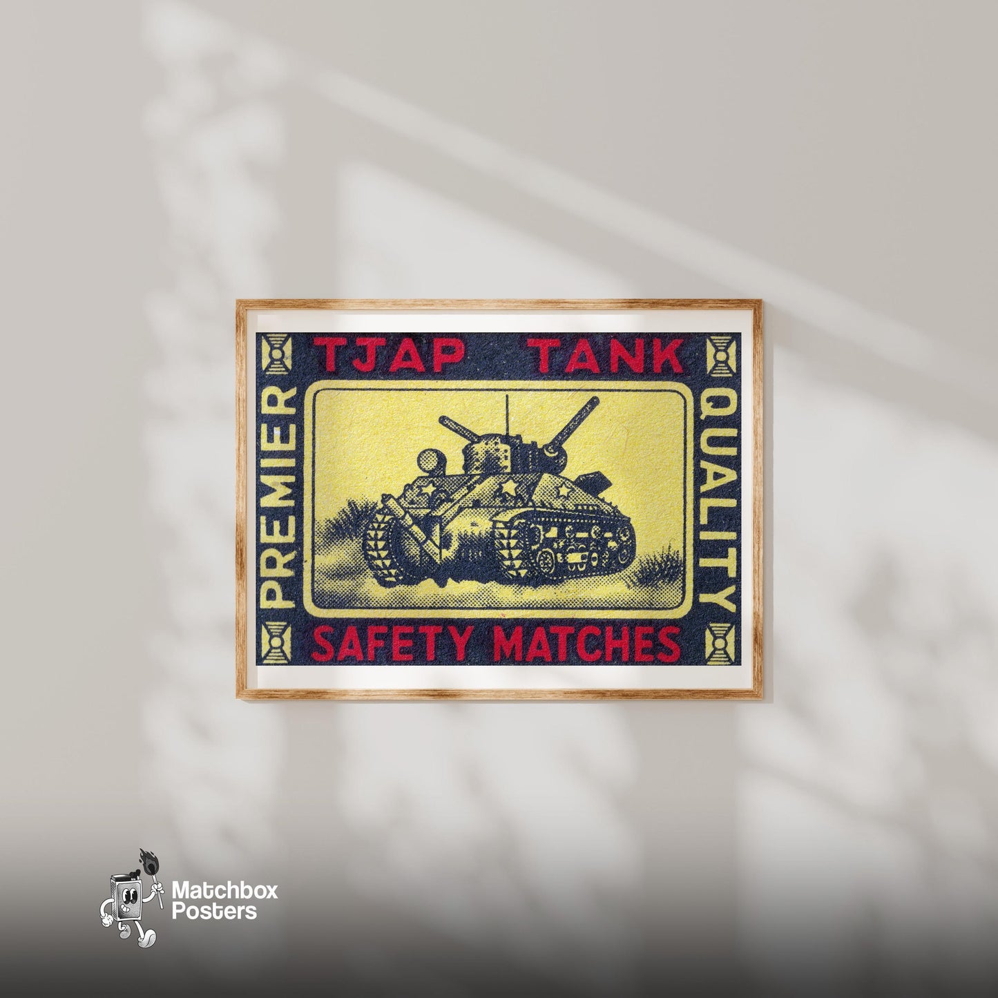 Army Tank - vintage matchbox label print - bedroom mockup