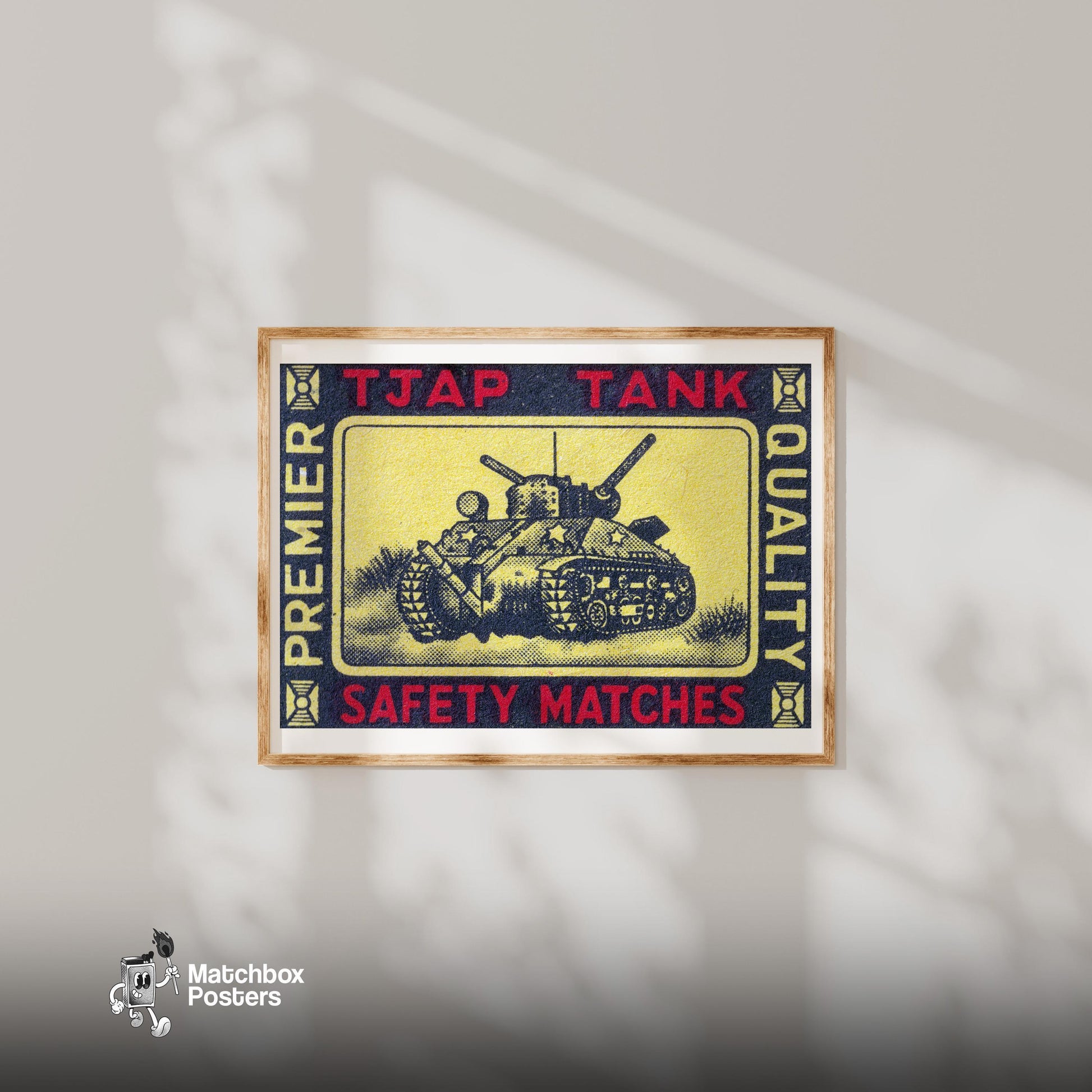 Army Tank - vintage matchbox label print - bedroom mockup