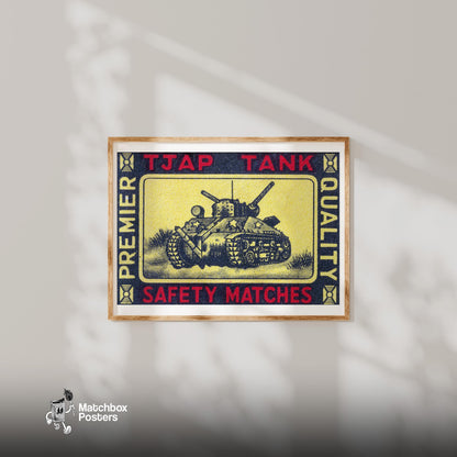 Army Tank - vintage matchbox label print - bedroom mockup