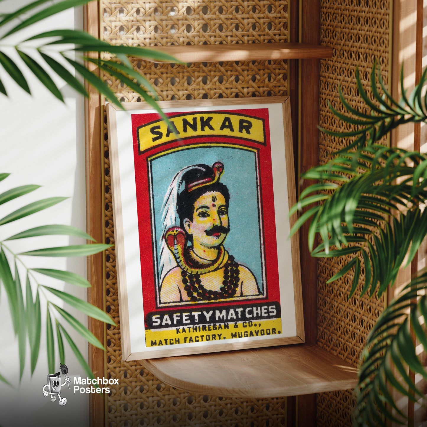 Mythological Figure with Snake - vintage matchbox label print - office wall