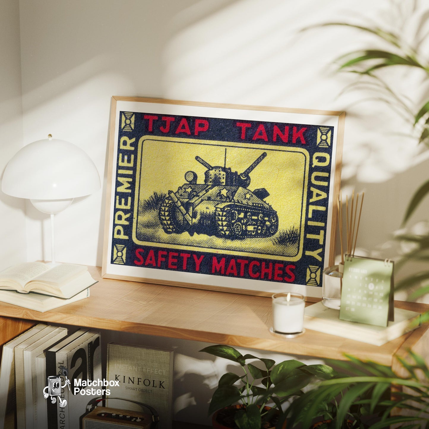 Army Tank - vintage matchbox label print - office wall