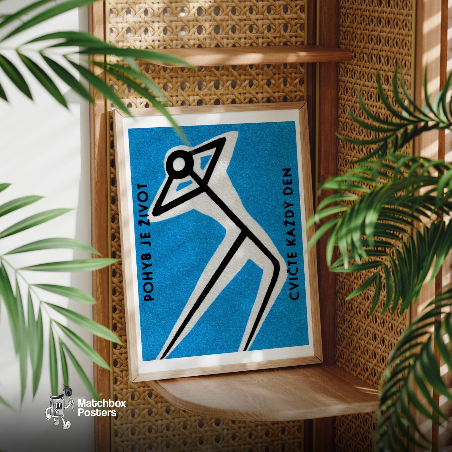 Stretching for Health - vintage matchbox label print - office wall