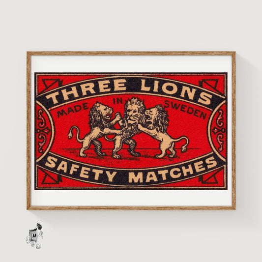 Three Lions - vintage matchbox label print