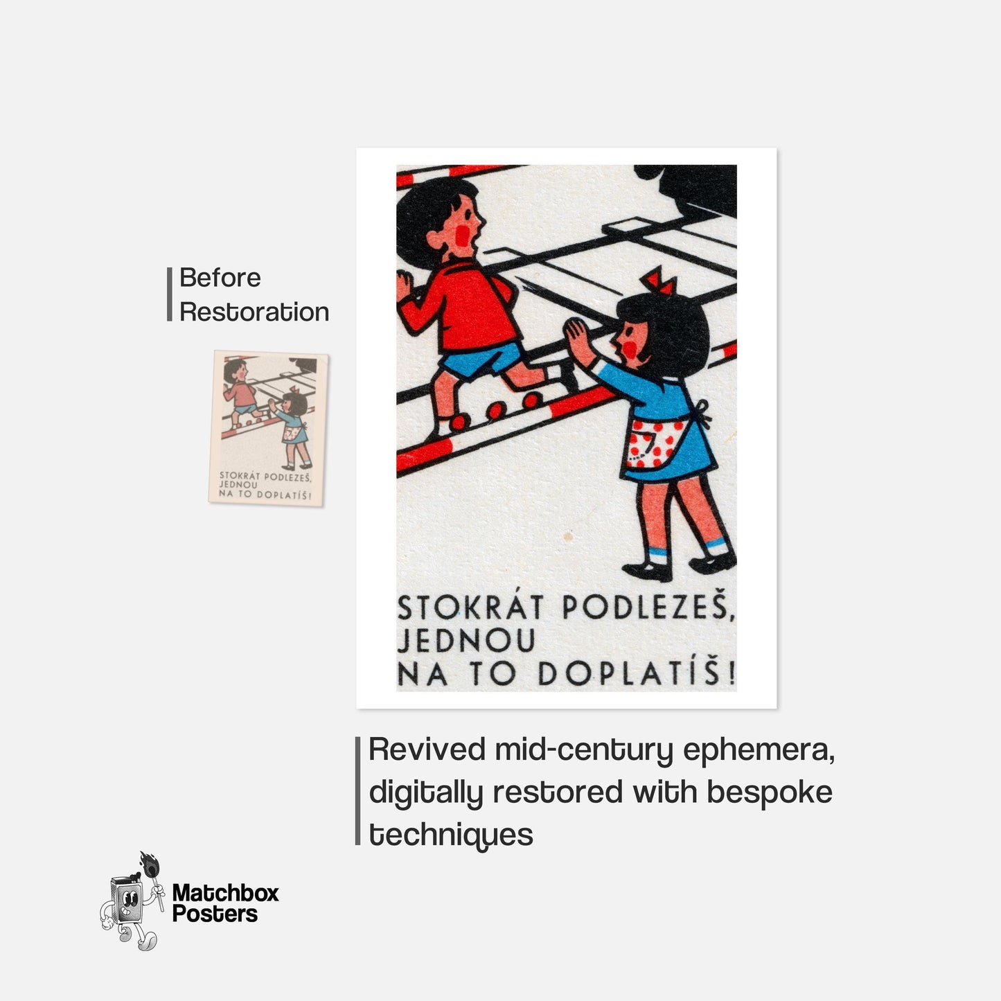 Children Climbing Barrier - vintage matchbox label print - framed wall art preview