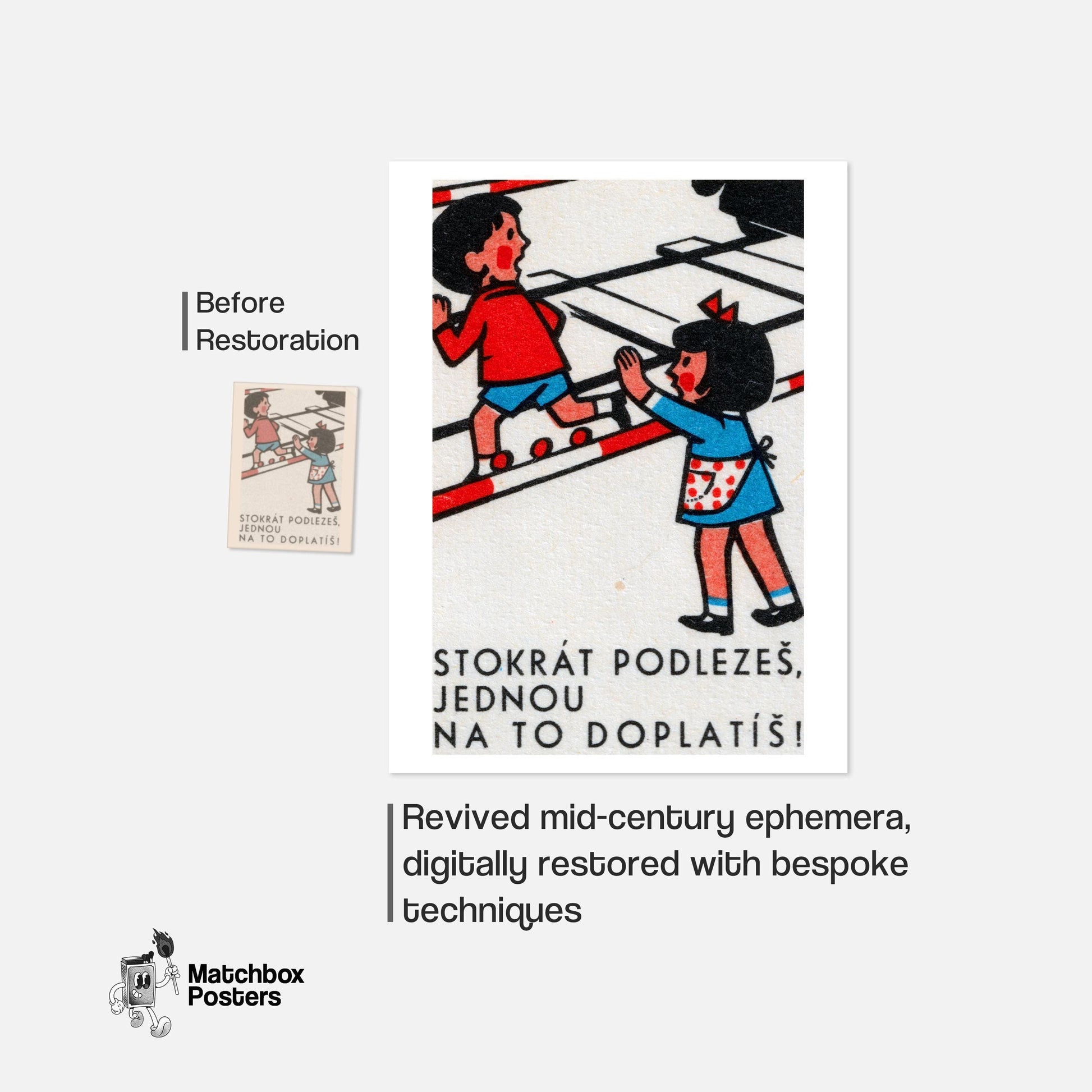 Children Climbing Barrier - vintage matchbox label print - framed wall art preview
