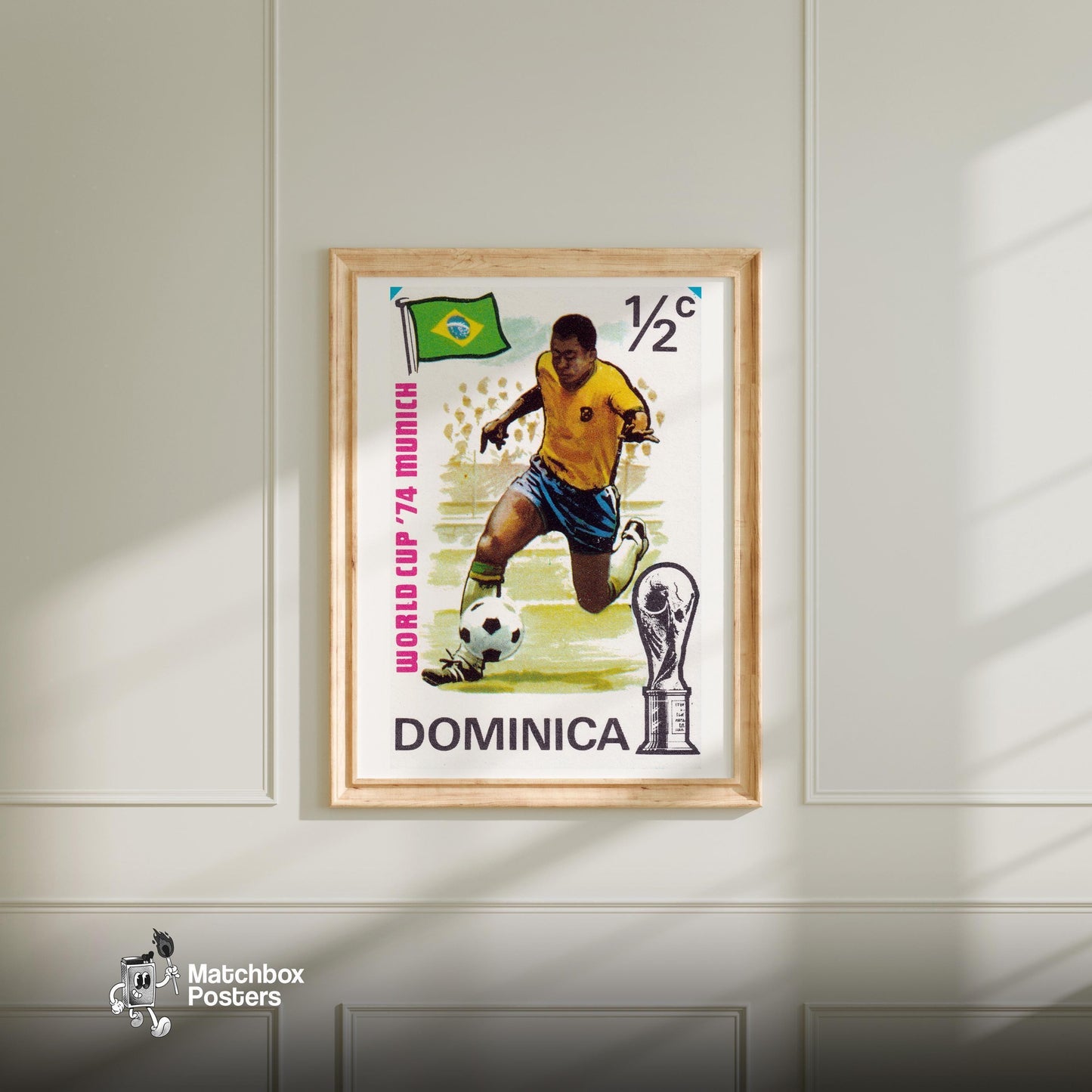 Football Player - vintage matchbox label print - bedroom mockup