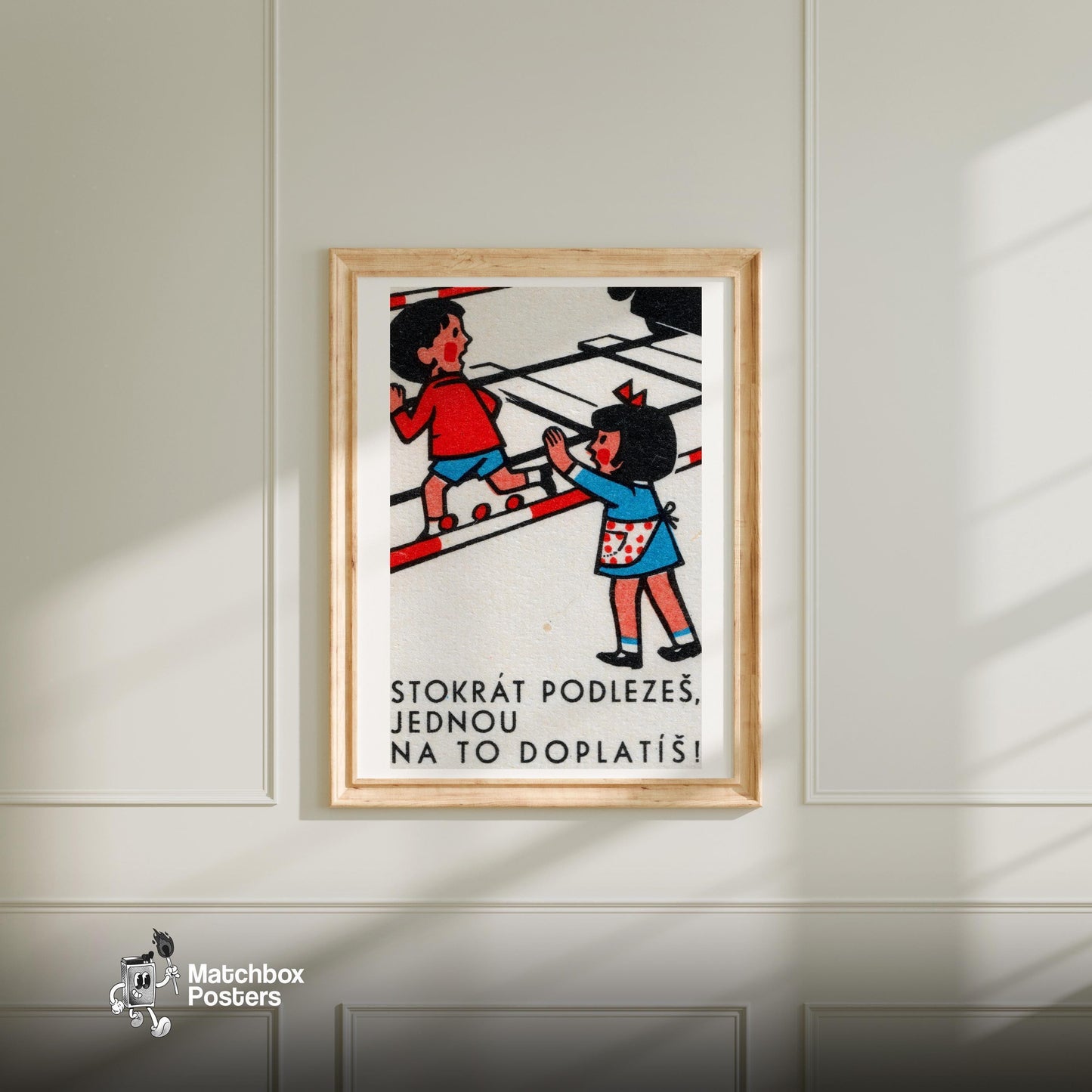 Children Climbing Barrier - vintage matchbox label print - bedroom mockup