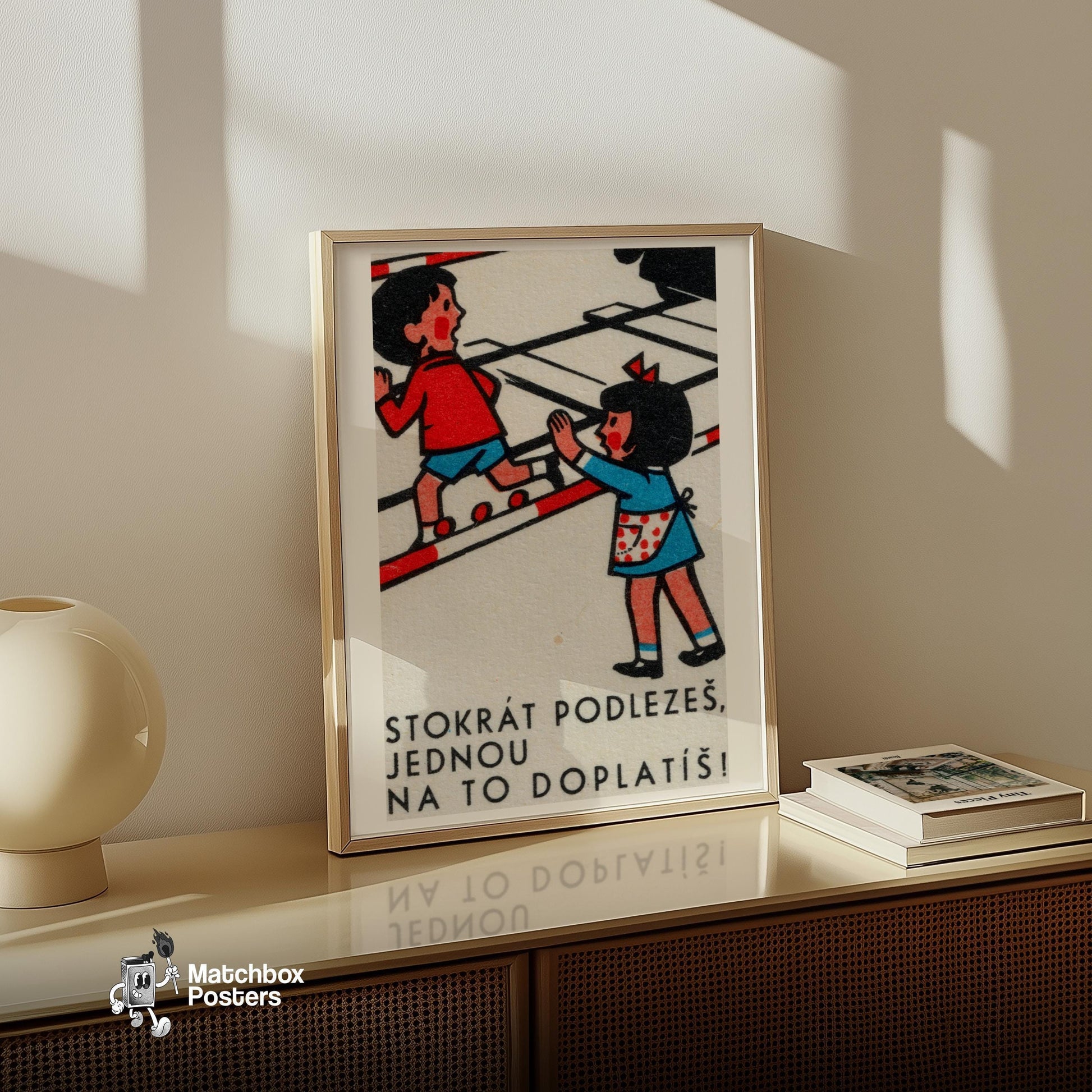 Children Climbing Barrier - vintage matchbox label print - size comparison