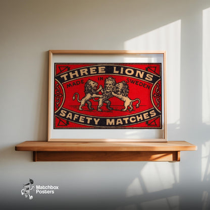 Three Lions - vintage matchbox label print - size comparison