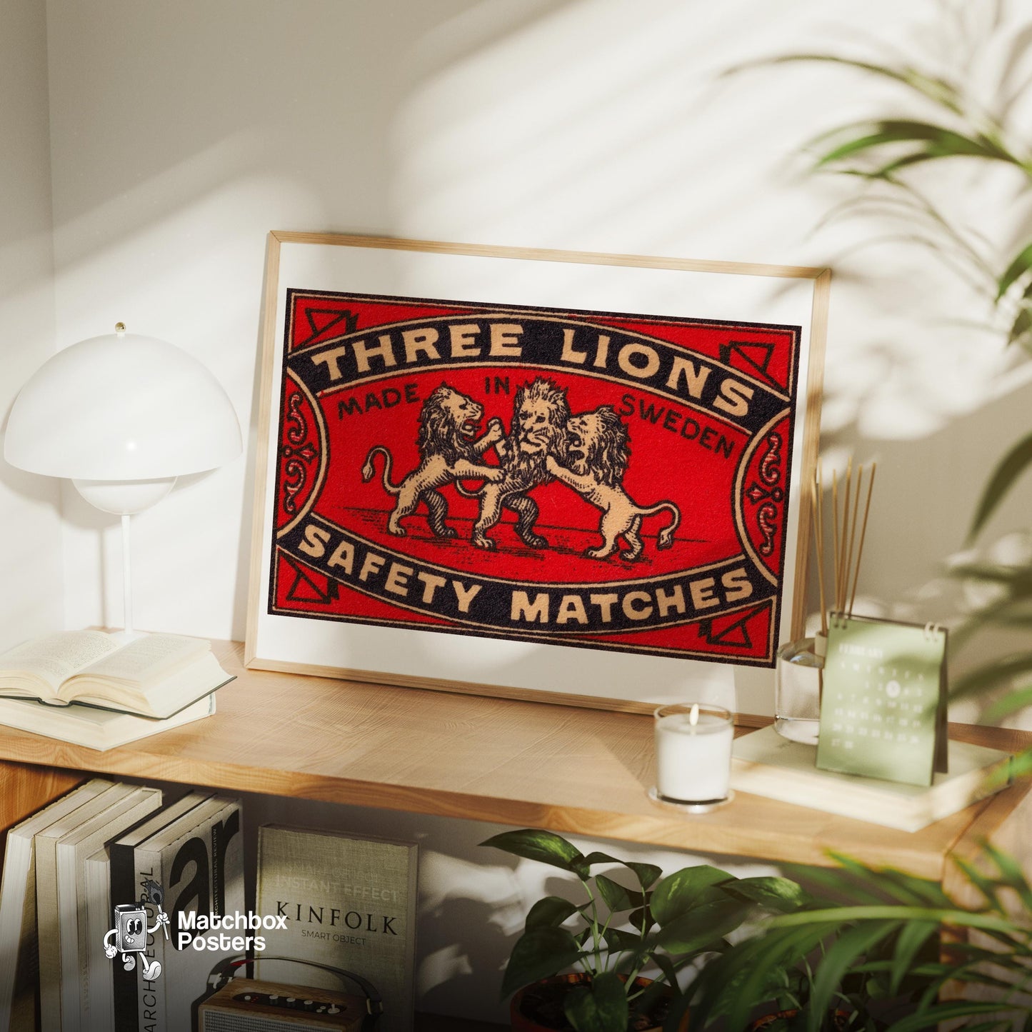 Three Lions - vintage matchbox label print - office wall
