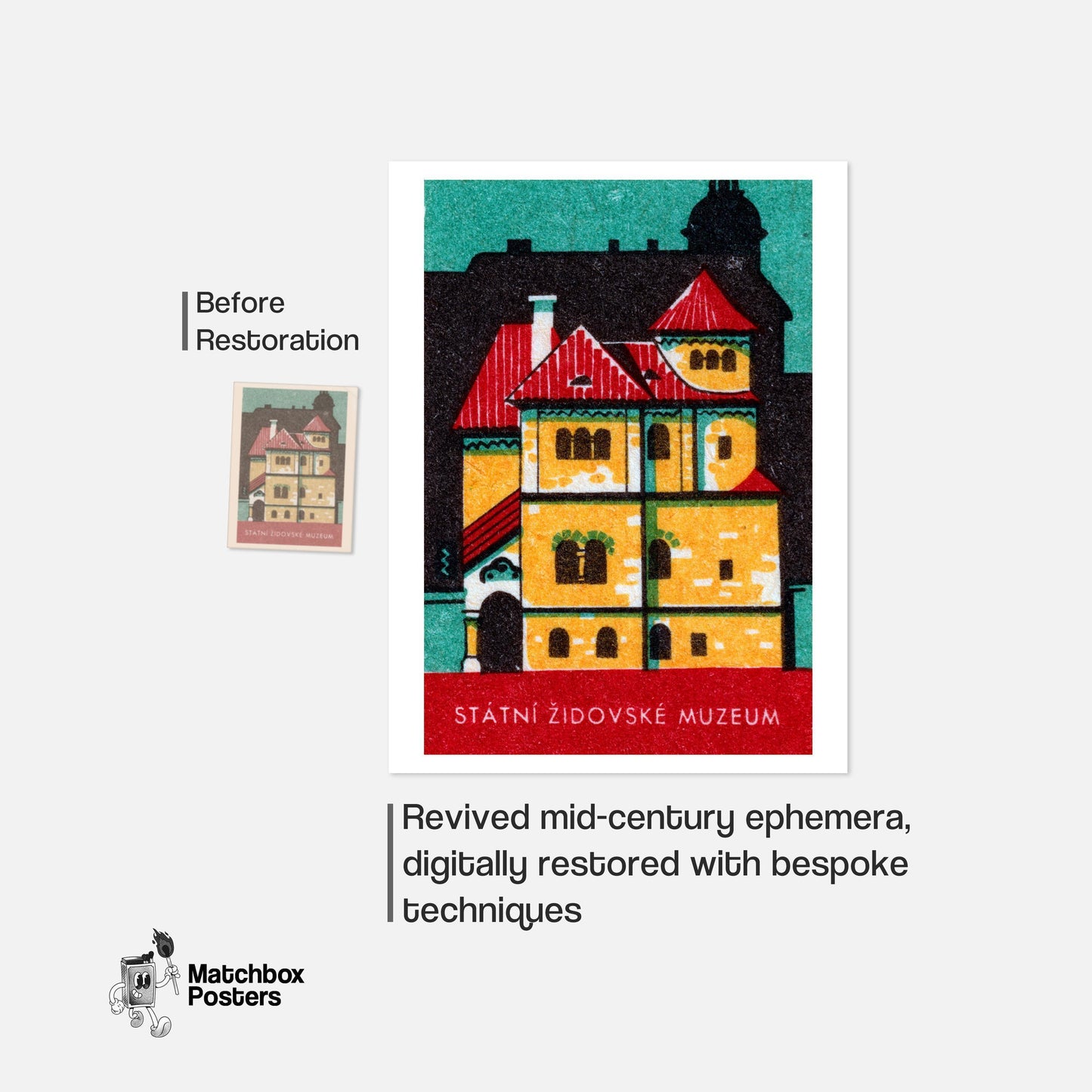 Stylized Building - vintage matchbox label print - framed wall art preview