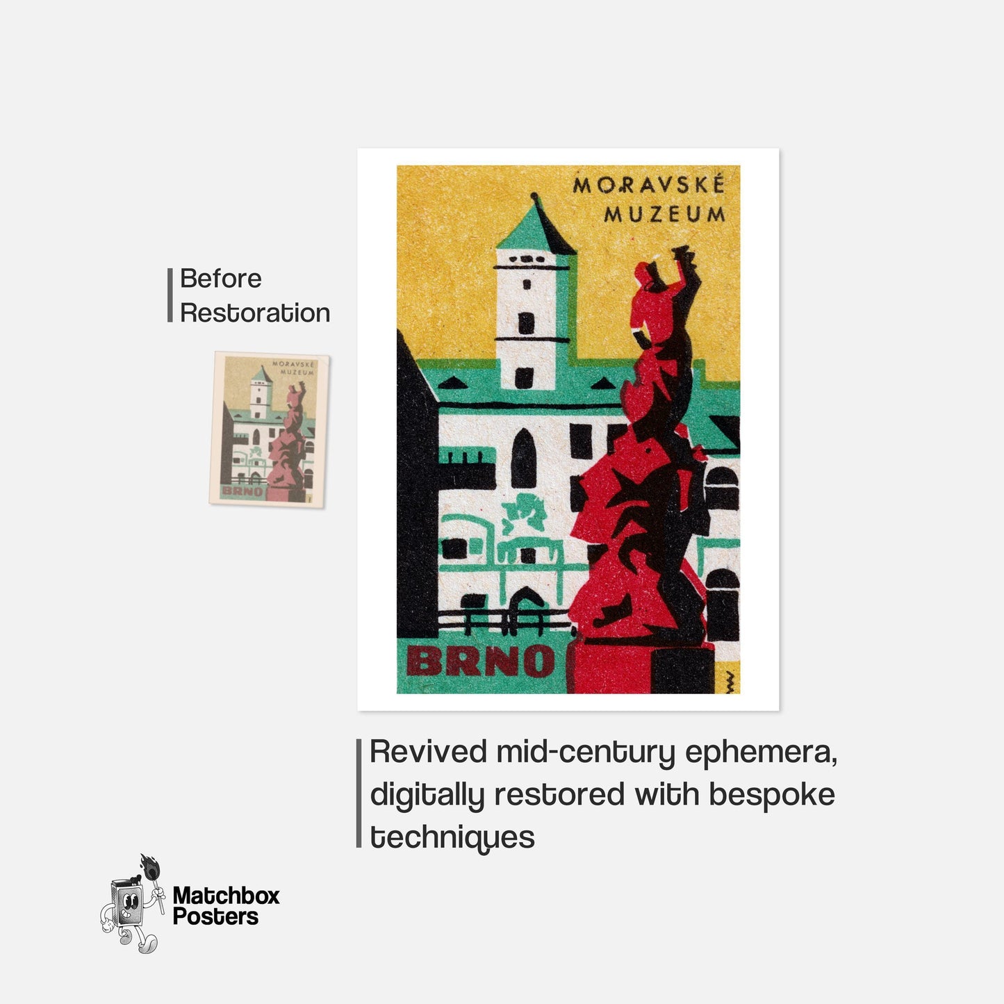 Moravské Muzeum - vintage matchbox label print - framed wall art preview