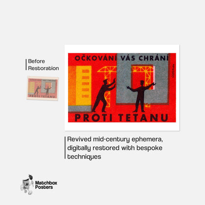 Two Silhouetted Figures Interacting - vintage matchbox label print - framed wall art preview