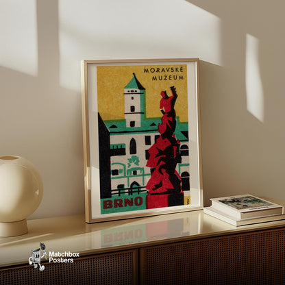 Moravské Muzeum - vintage matchbox label print - size comparison
