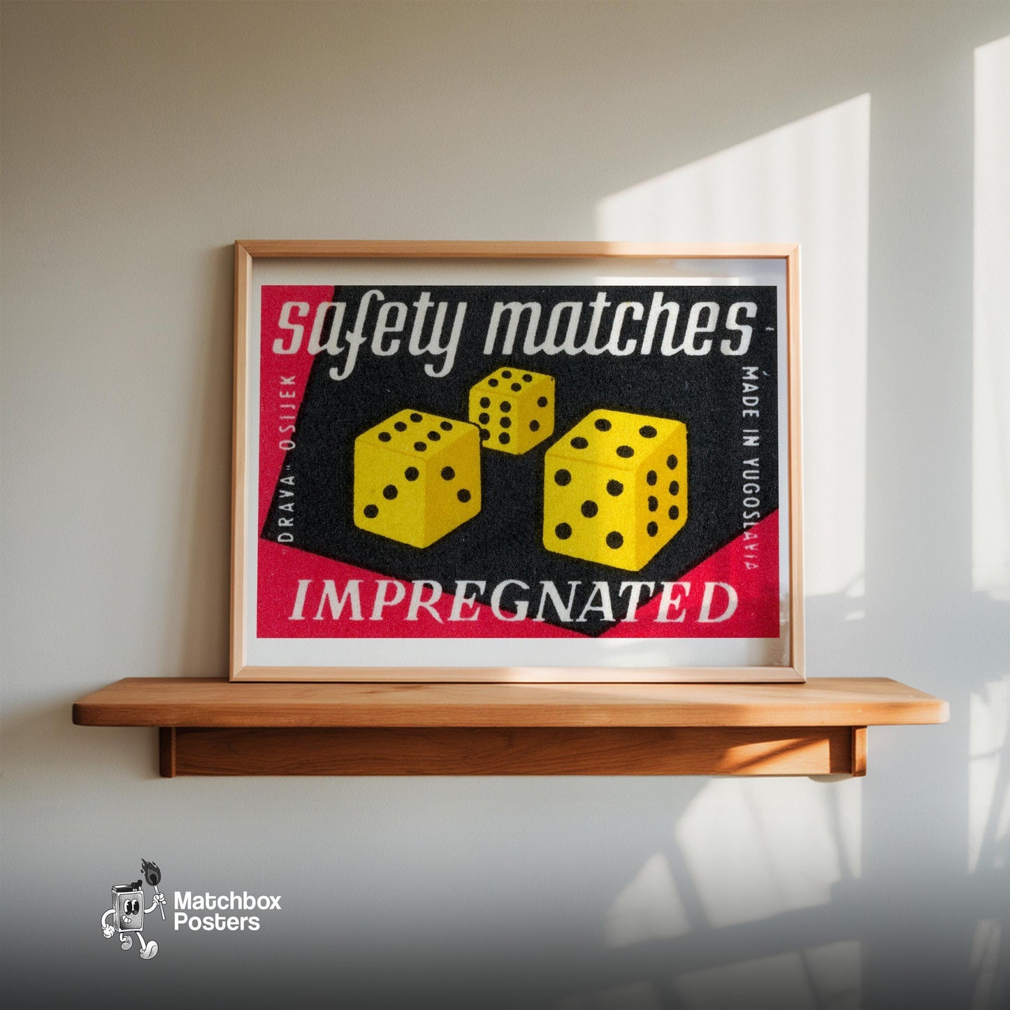 Dice - vintage matchbox label print - size comparison