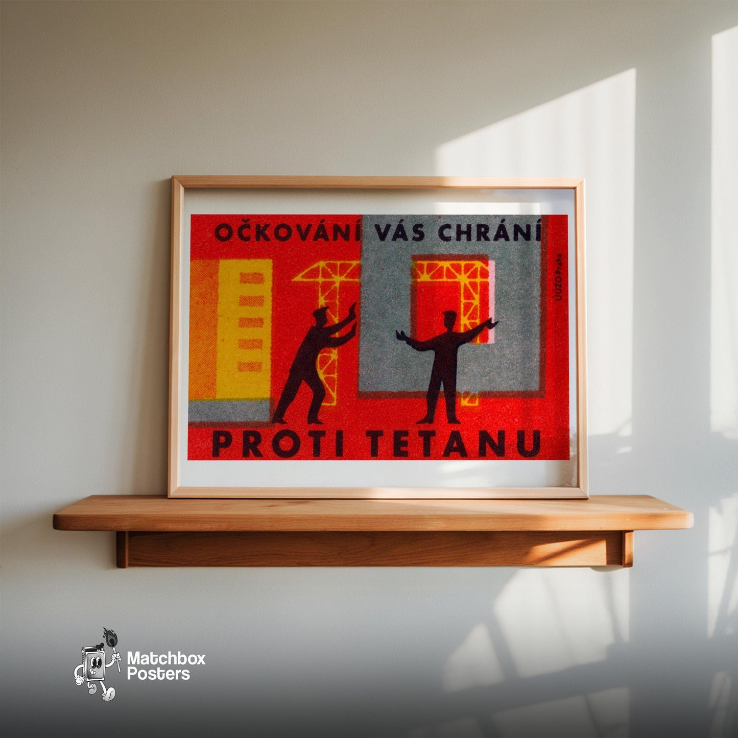 Two Silhouetted Figures Interacting - vintage matchbox label print - size comparison