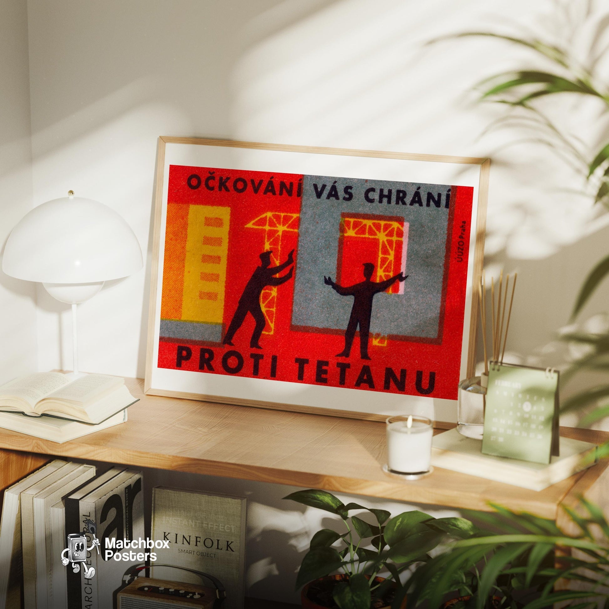 Two Silhouetted Figures Interacting - vintage matchbox label print - office wall