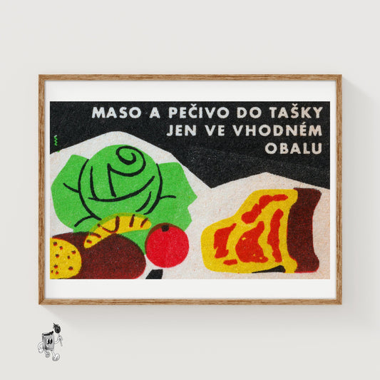 Cabbage and Meat - vintage matchbox label print