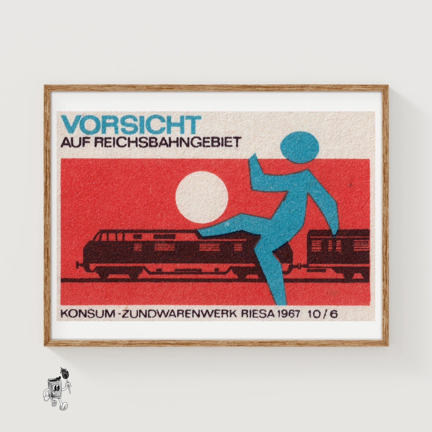 Train with Warning Figure - vintage matchbox label print