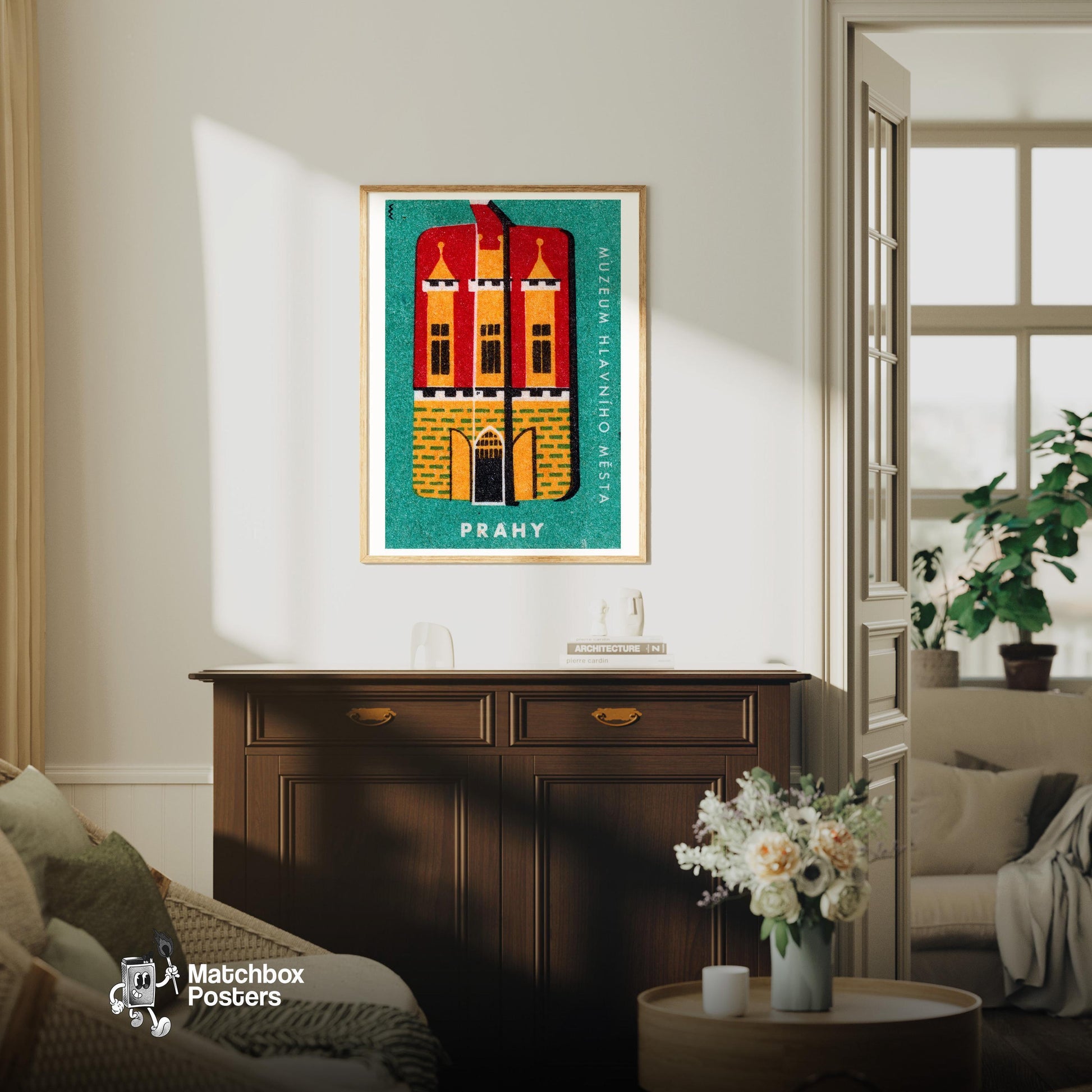 Prahy Castle - vintage matchbox label print - living room mockup