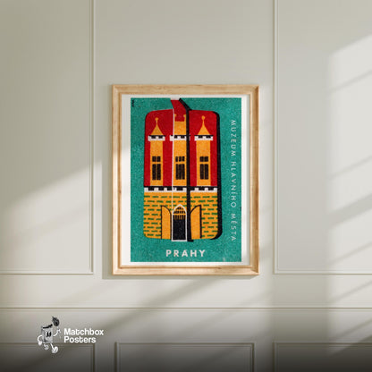 Prahy Castle - vintage matchbox label print - bedroom mockup