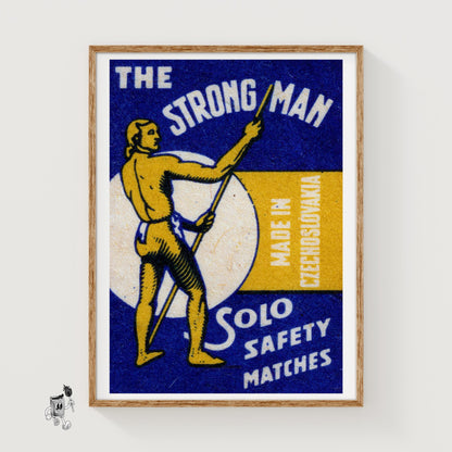 The Strong Man - vintage matchbox label print