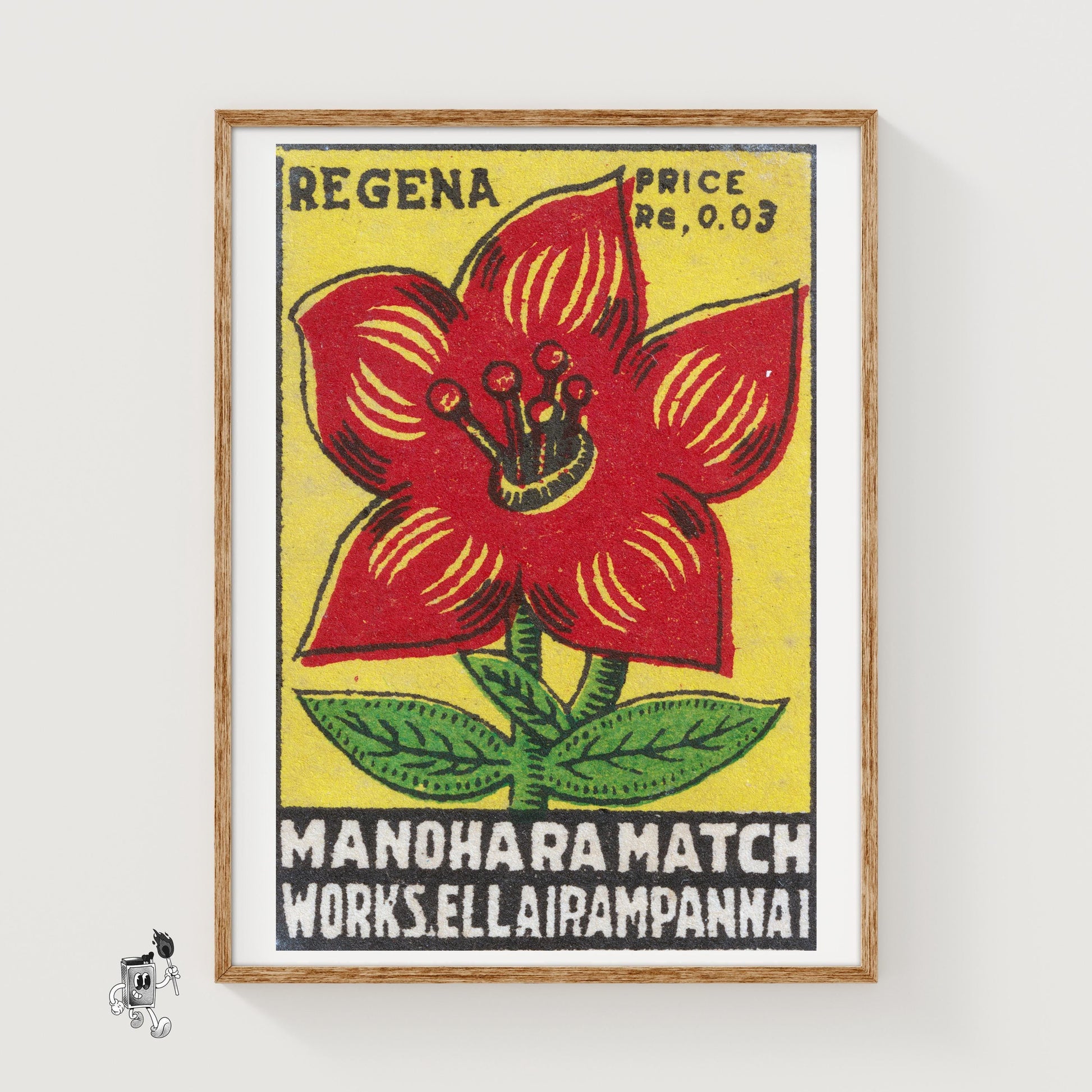 Red Flower - vintage matchbox label print