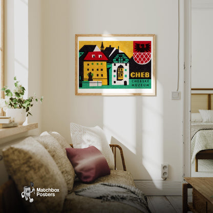 Chebske Museum - vintage matchbox label print - living room mockup