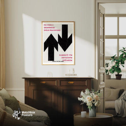 Check Workplace for Fire - vintage matchbox label print - living room mockup