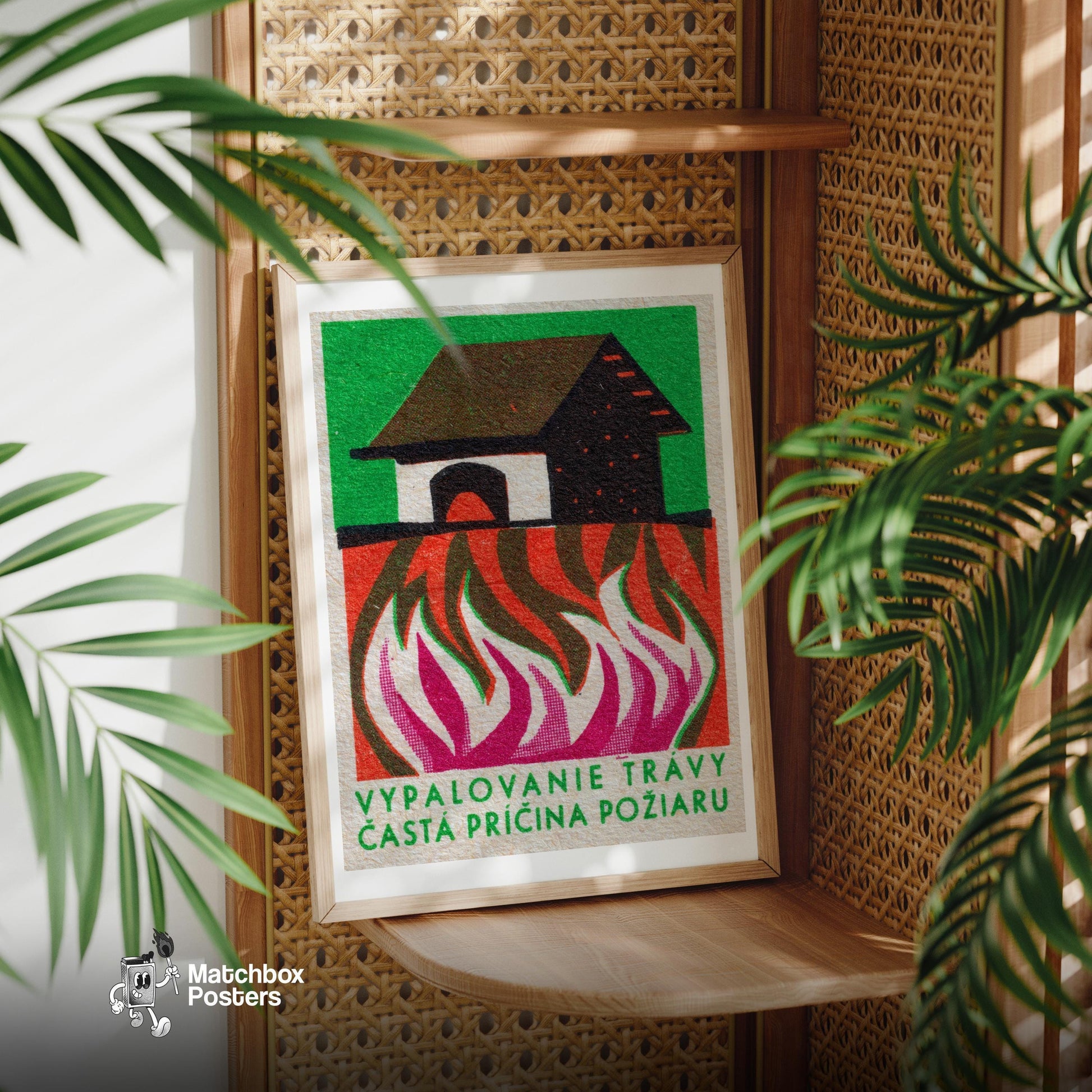 Burning Building - vintage matchbox label print - office wall