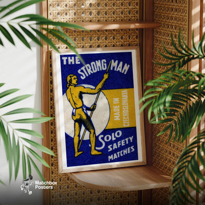The Strong Man - vintage matchbox label print - office wall
