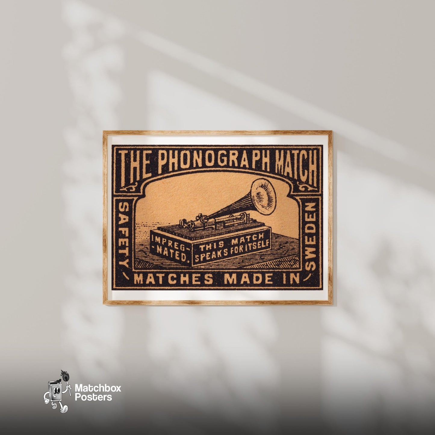 Phonograph - vintage matchbox label print - bedroom mockup