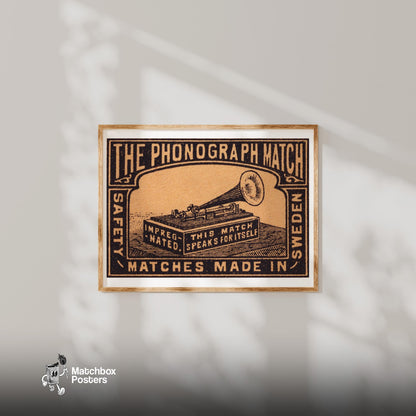 Phonograph - vintage matchbox label print - bedroom mockup