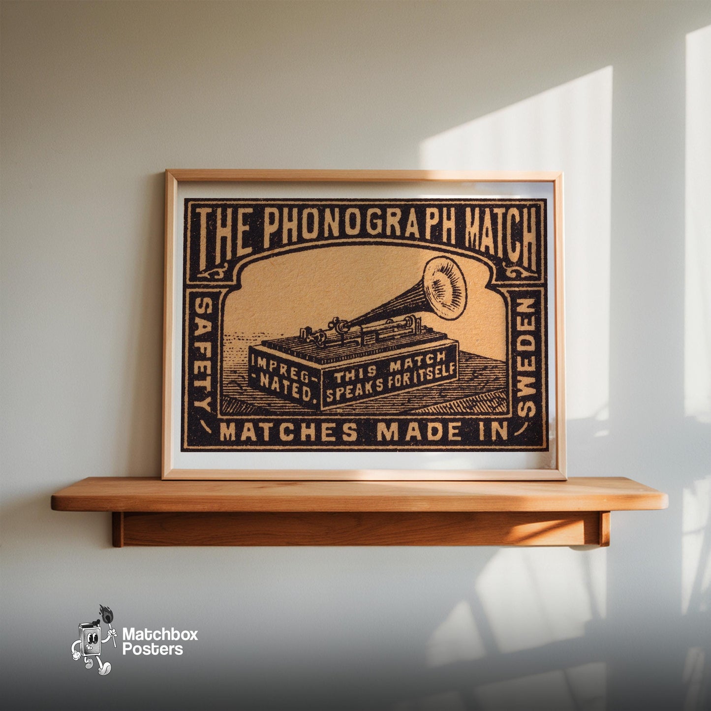 Phonograph - vintage matchbox label print - size comparison