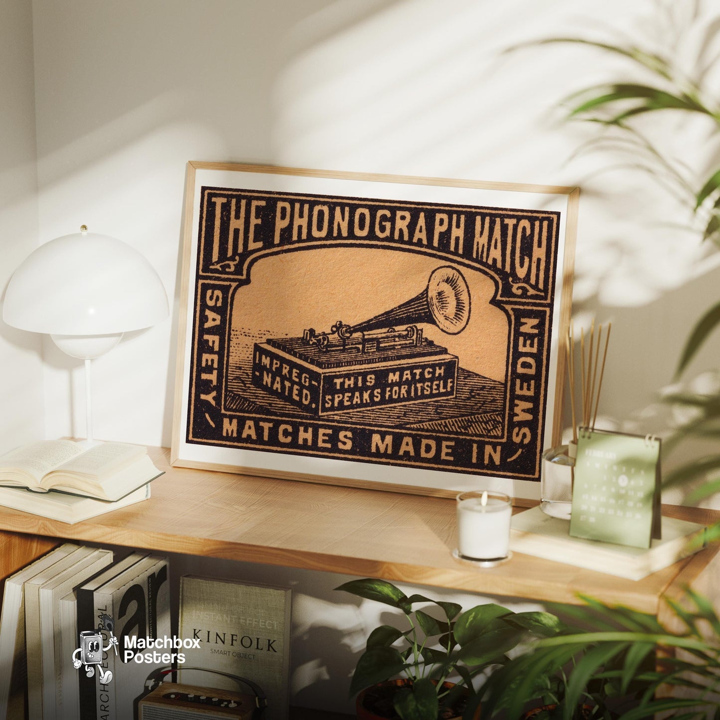 Phonograph - vintage matchbox label print - office wall