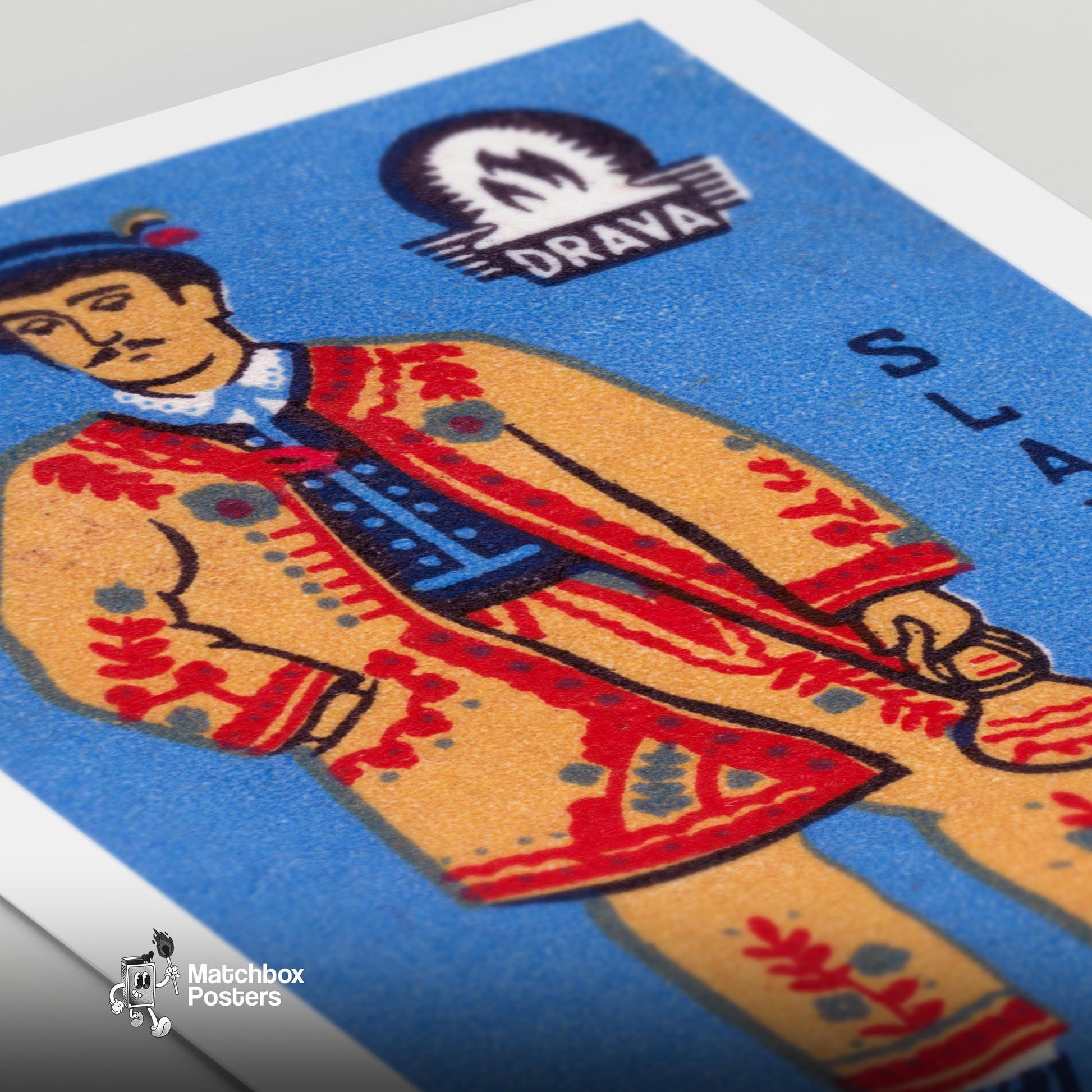 Slovenian Man - vintage matchbox label print - close-up detail