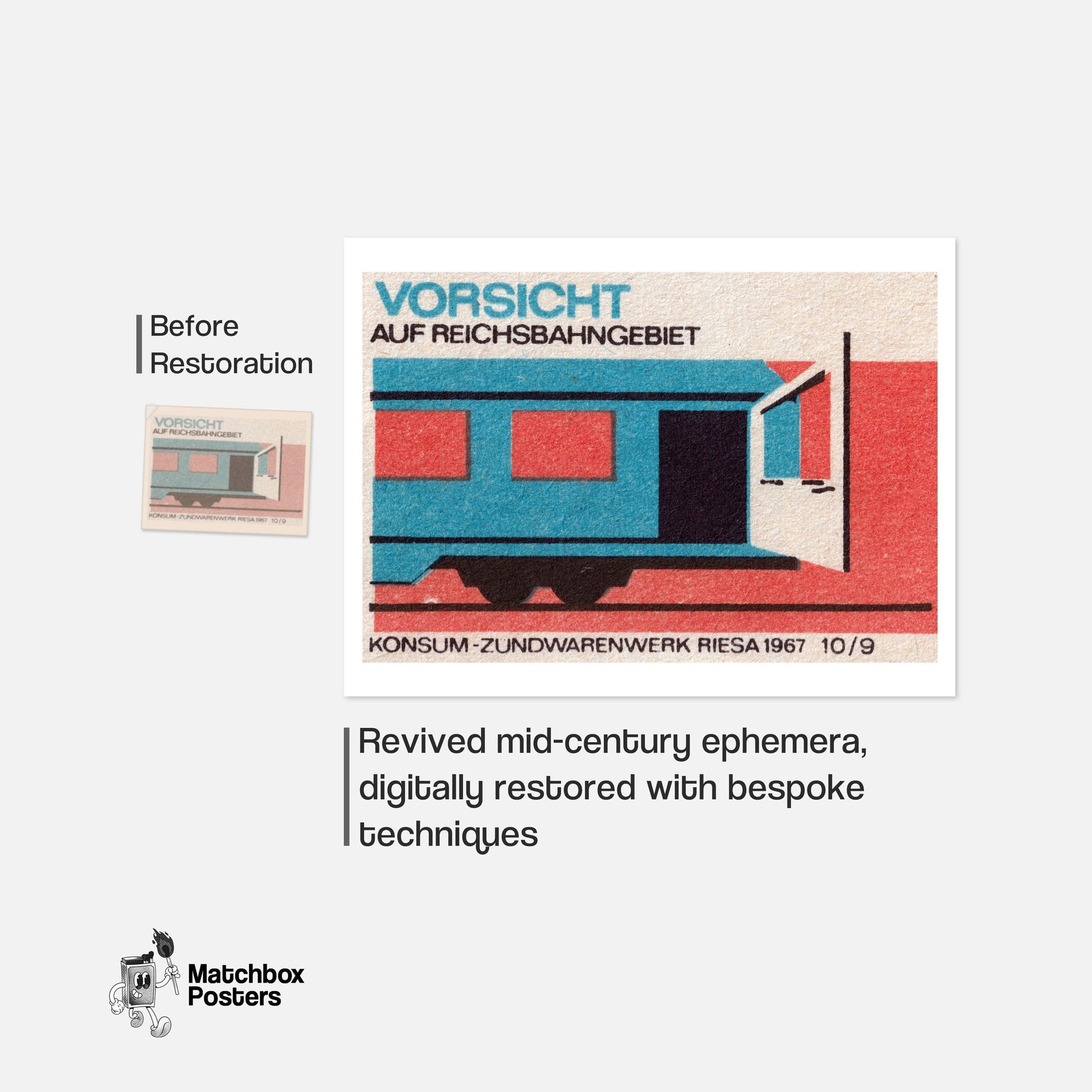 Train Car - vintage matchbox label print - framed wall art preview