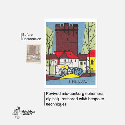 Red Castle Tower - vintage matchbox label print - framed wall art preview