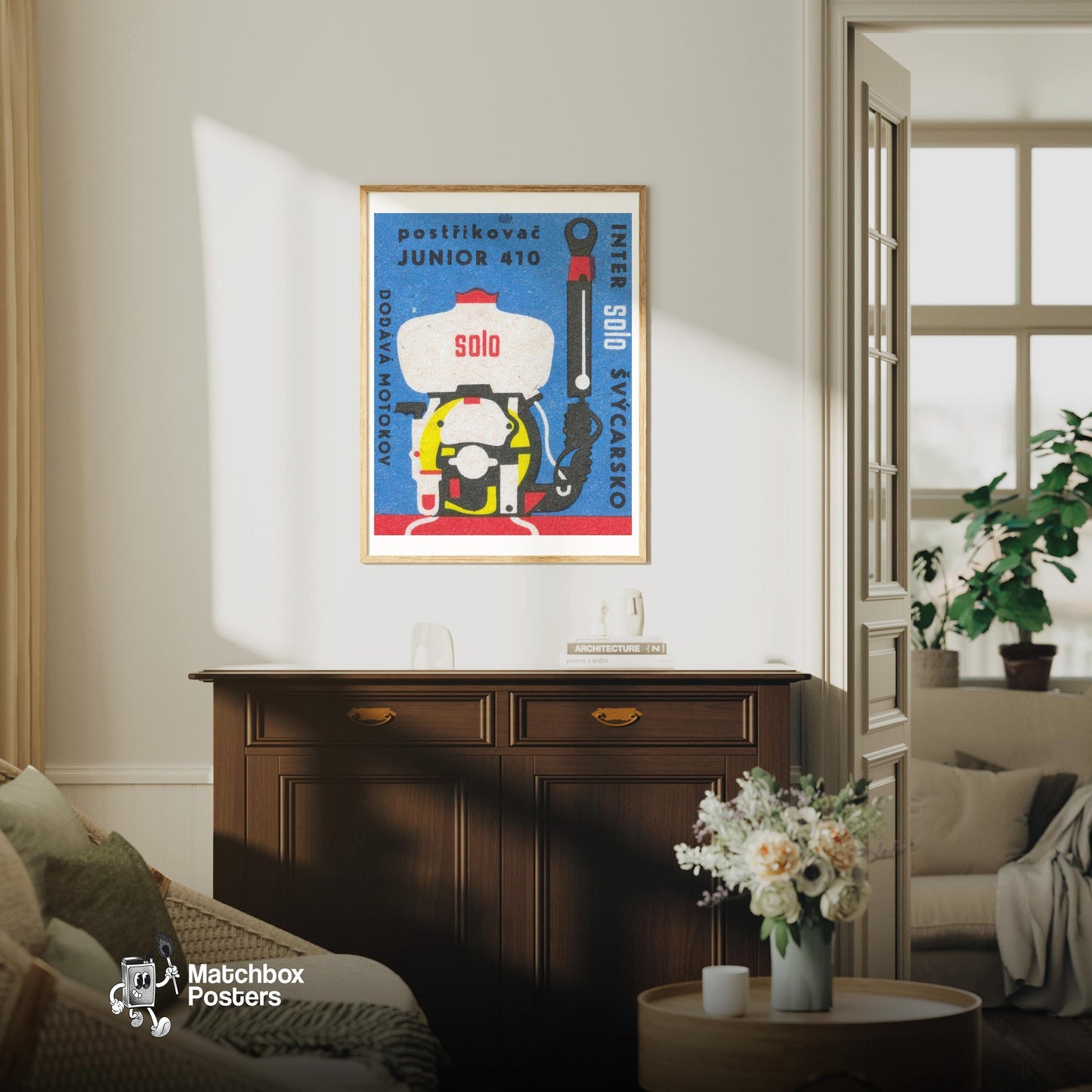 Engine: Vintage Czech - vintage matchbox label print - living room mockup