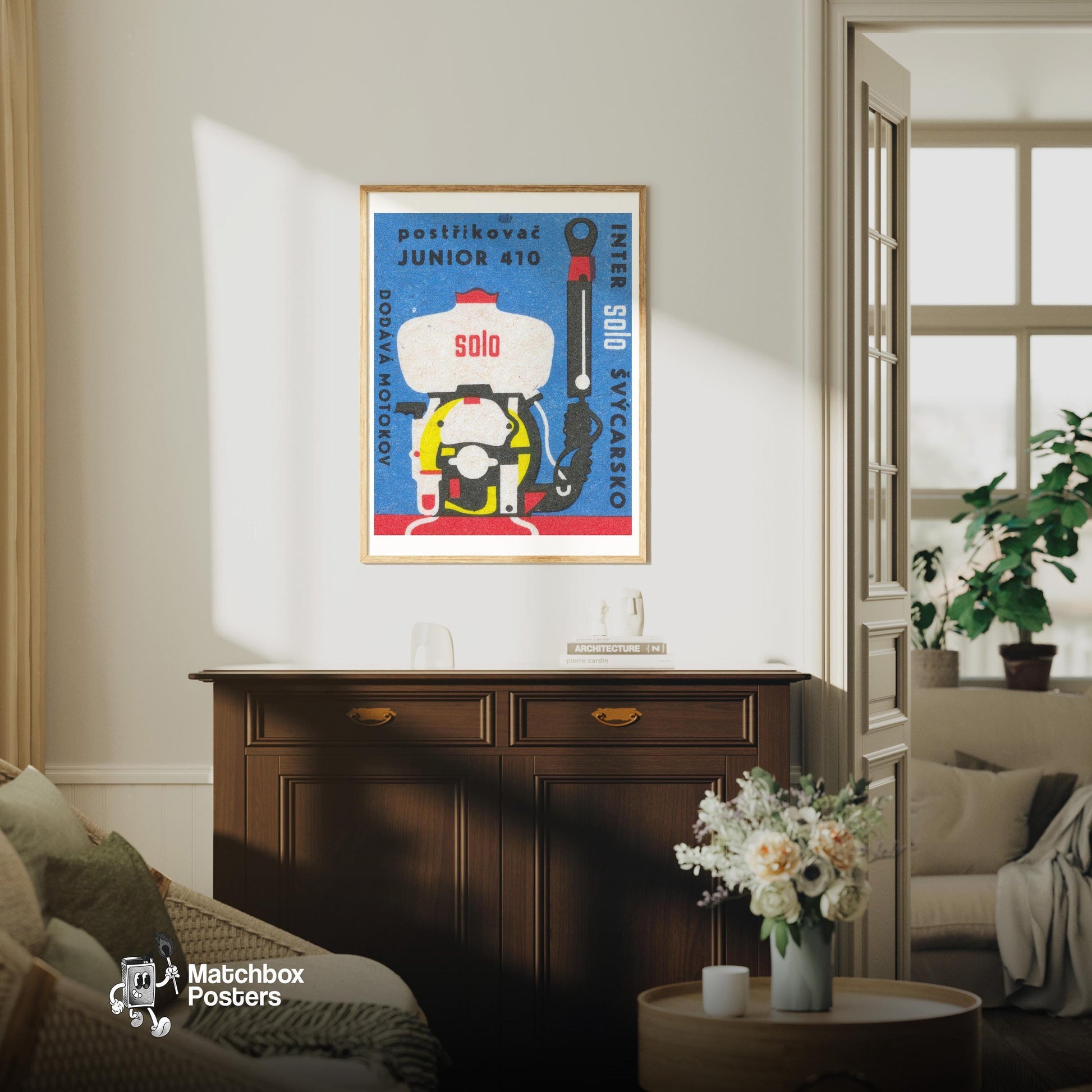 Engine: Vintage Czech - vintage matchbox label print - living room mockup