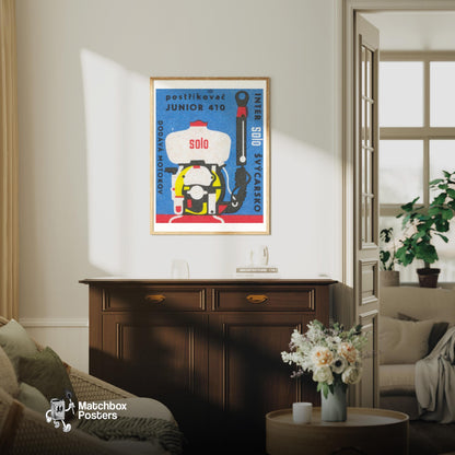 Engine: Vintage Czech - vintage matchbox label print - living room mockup