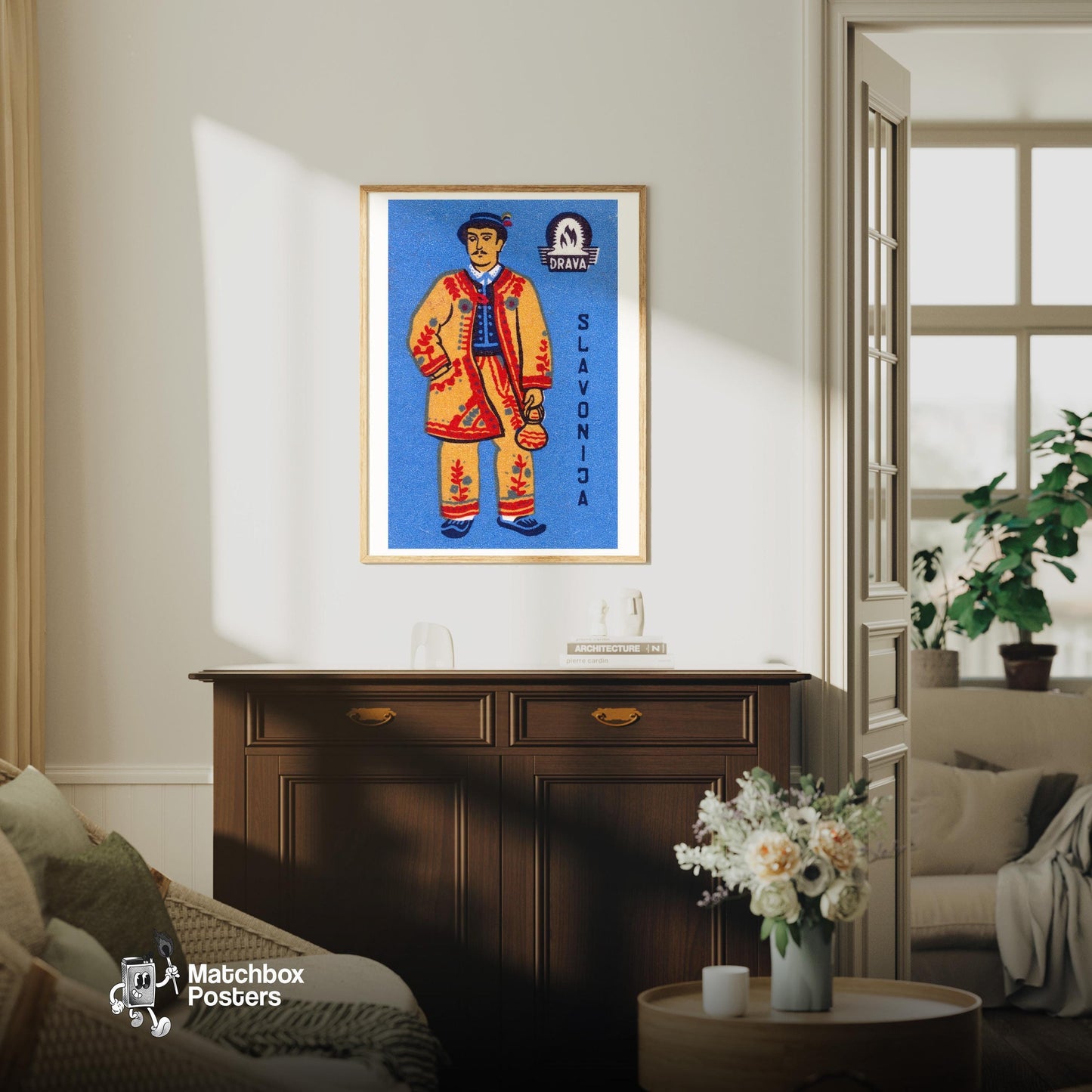Slovenian Man - vintage matchbox label print - living room mockup