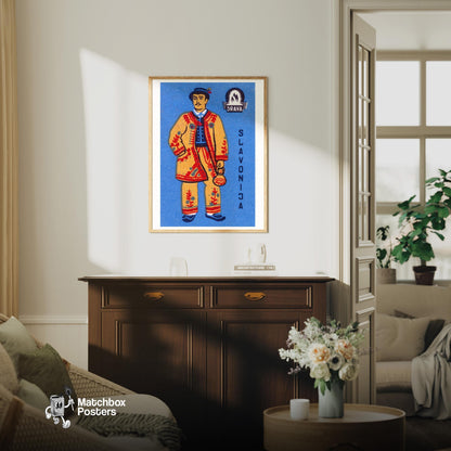 Slovenian Man - vintage matchbox label print - living room mockup