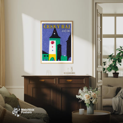 Clock Tower - vintage matchbox label print - living room mockup
