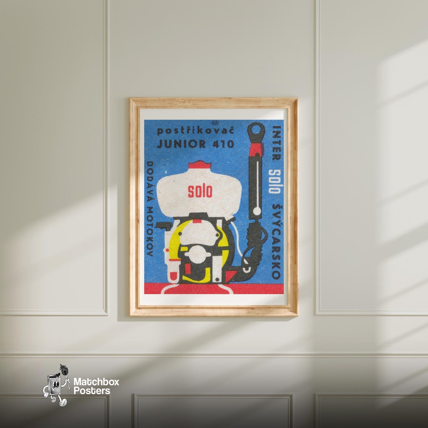 Engine: Vintage Czech - vintage matchbox label print - bedroom mockup