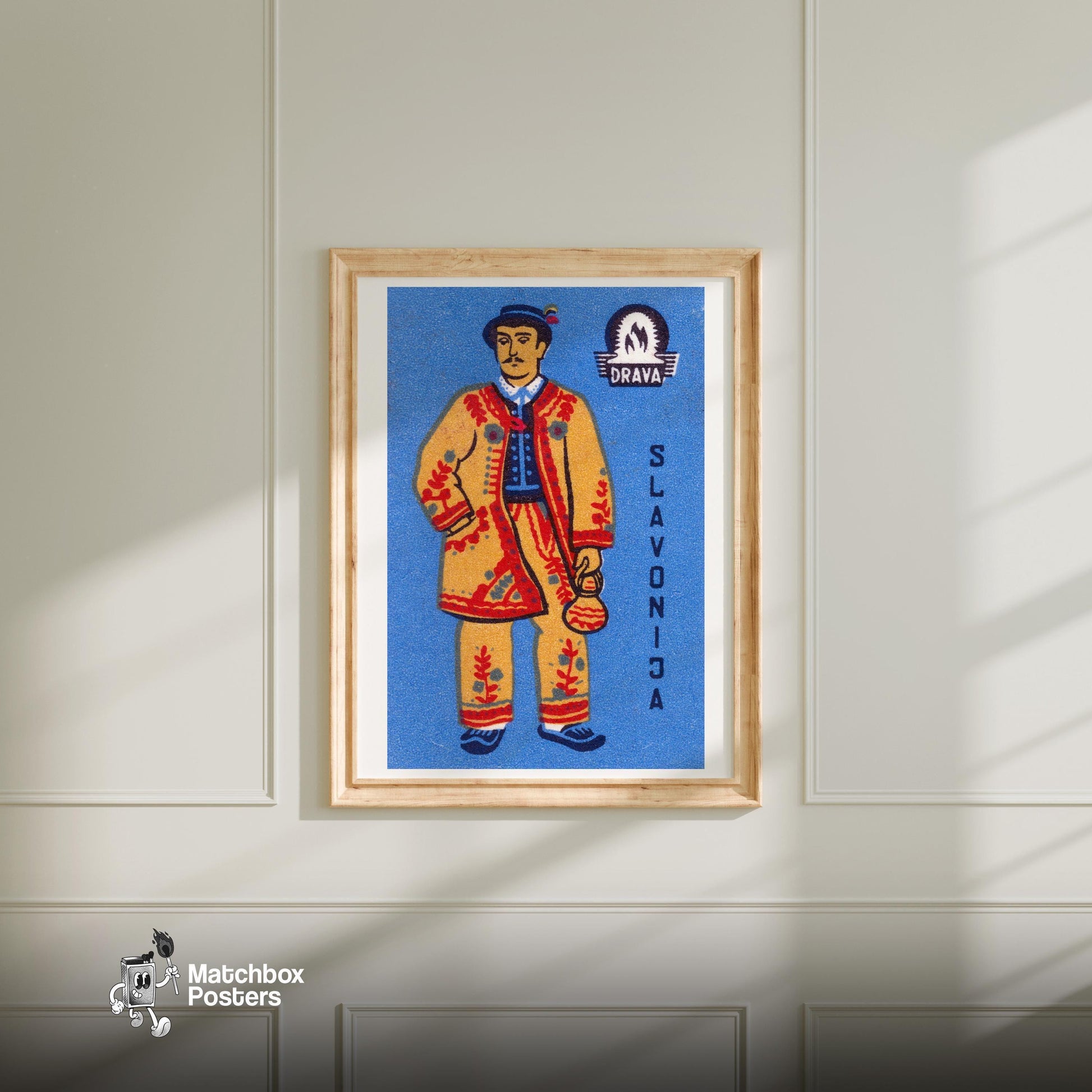 Slovenian Man - vintage matchbox label print - bedroom mockup